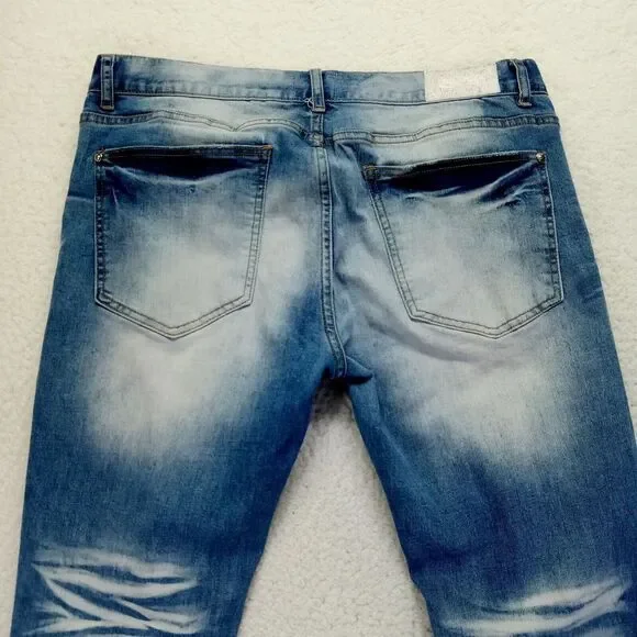 MacKeen Jeans Mk‎ 200 ORT Mens 36x33 Blue Distressed Denim Button Fly Stretch